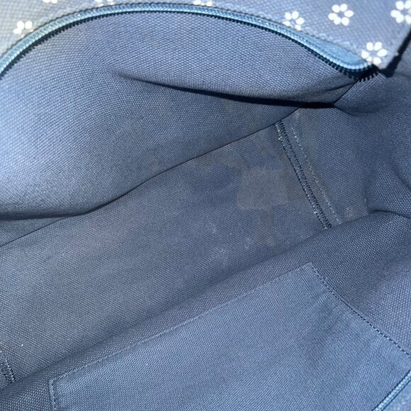 J. Crew Floral Chambray Canvas Structured Tote Blue Boho Coastal Beach Picnic - Picture 6 of 16